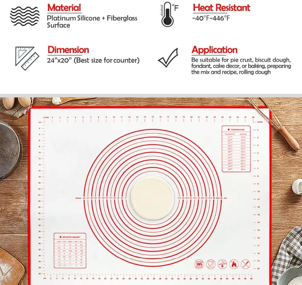 80/70/60cm Large Silicone Baking Mat Pastry Rolling Kneading Baking Pad Kitchen Mat Crepes Pizza Dough Nonstick Pan Cooking Tool