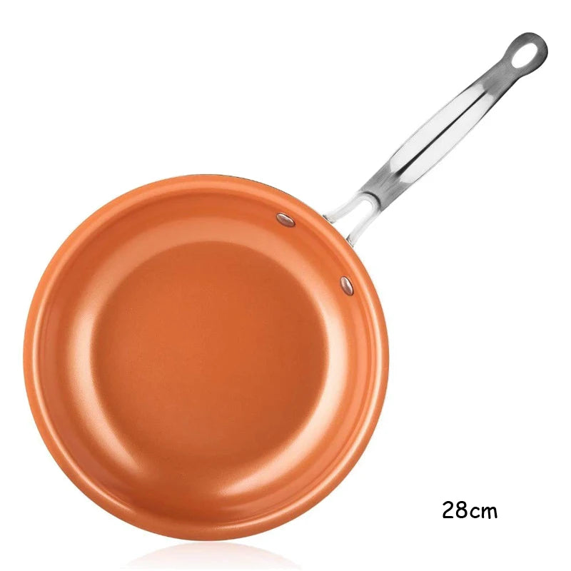 LMETJMA Frying Pan Nonstick 20 24 28cm Frying Pan with Ceramic Titanium Coating Round Copper Egg Pan Kitchen Cookware KC0459