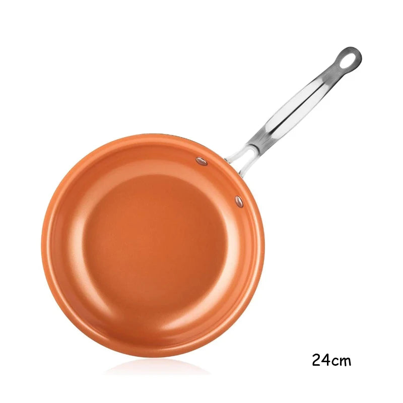 LMETJMA Frying Pan Nonstick 20 24 28cm Frying Pan with Ceramic Titanium Coating Round Copper Egg Pan Kitchen Cookware KC0459