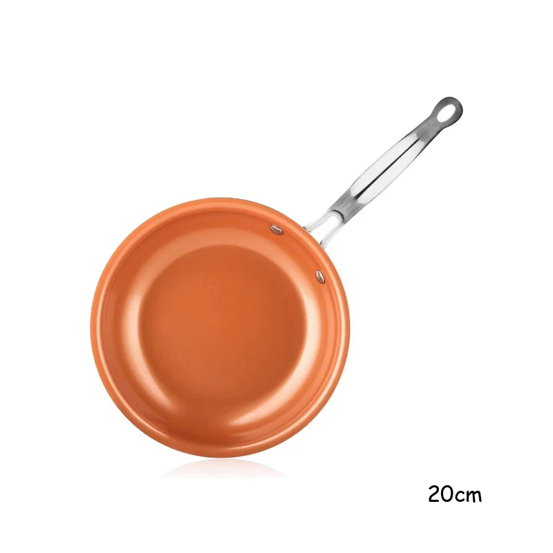 LMETJMA Frying Pan Nonstick 20 24 28cm Frying Pan with Ceramic Titanium Coating Round Copper Egg Pan Kitchen Cookware KC0459