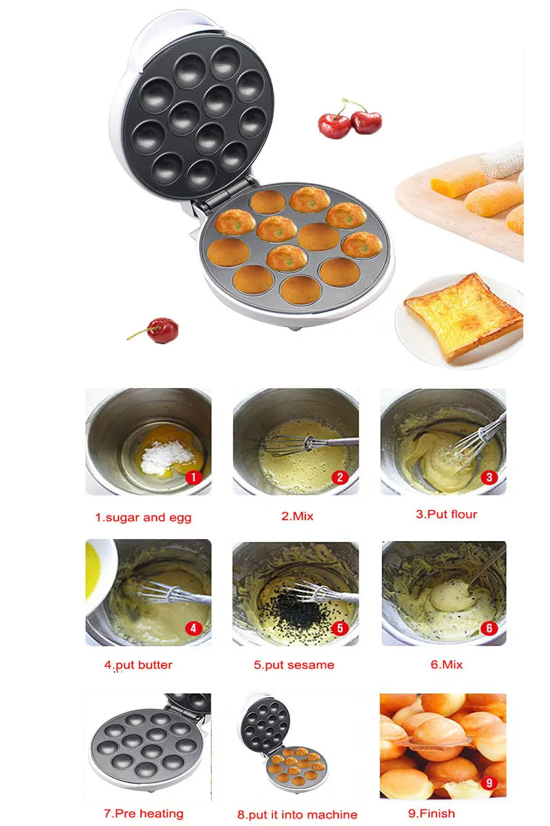 Mini Electric Walnut Cake Maker Automatic Nut Waffle Bread Machine Sandwich Iron Toaster Baking Breakfast Pan Oven EU plug