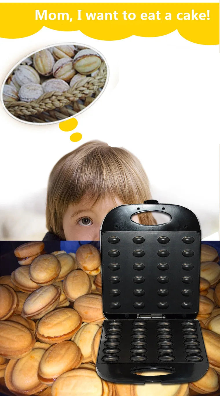 Mini Electric Walnut Cake Maker Automatic Nut Waffle Bread Machine Sandwich Iron Toaster Baking Breakfast Pan Oven EU plug