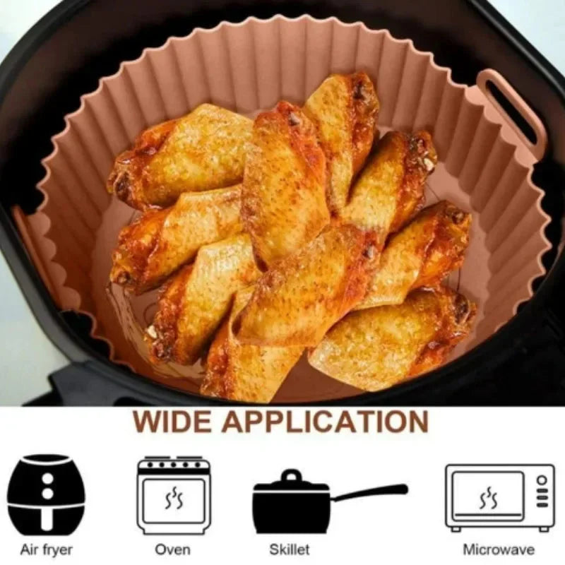 Air Fryer Silicone Basket Reusable Container Accessories Oven Tray Pizza Fried Chicken Baking Mold Protector Kitchen Tool