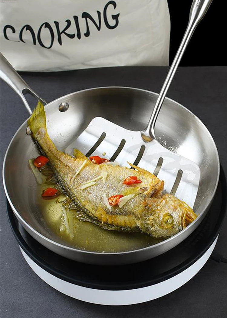 24CM Frying Pan 304 Stainless Steel 2MM Thick Wok Pan 5 Ply Steel Skillet,Professional Grade Pans for Cooking Cooking Pot