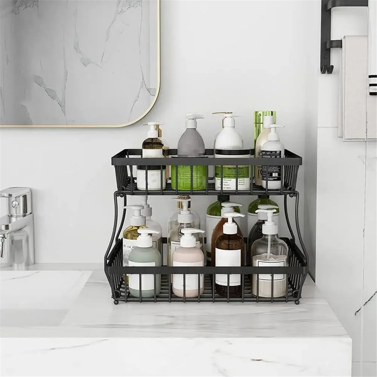 2 Tiers Fruit Basket Metal Fruit Bowl Bread Baskets Countertop Vegetable Storage Stand for Kitchen Accessories