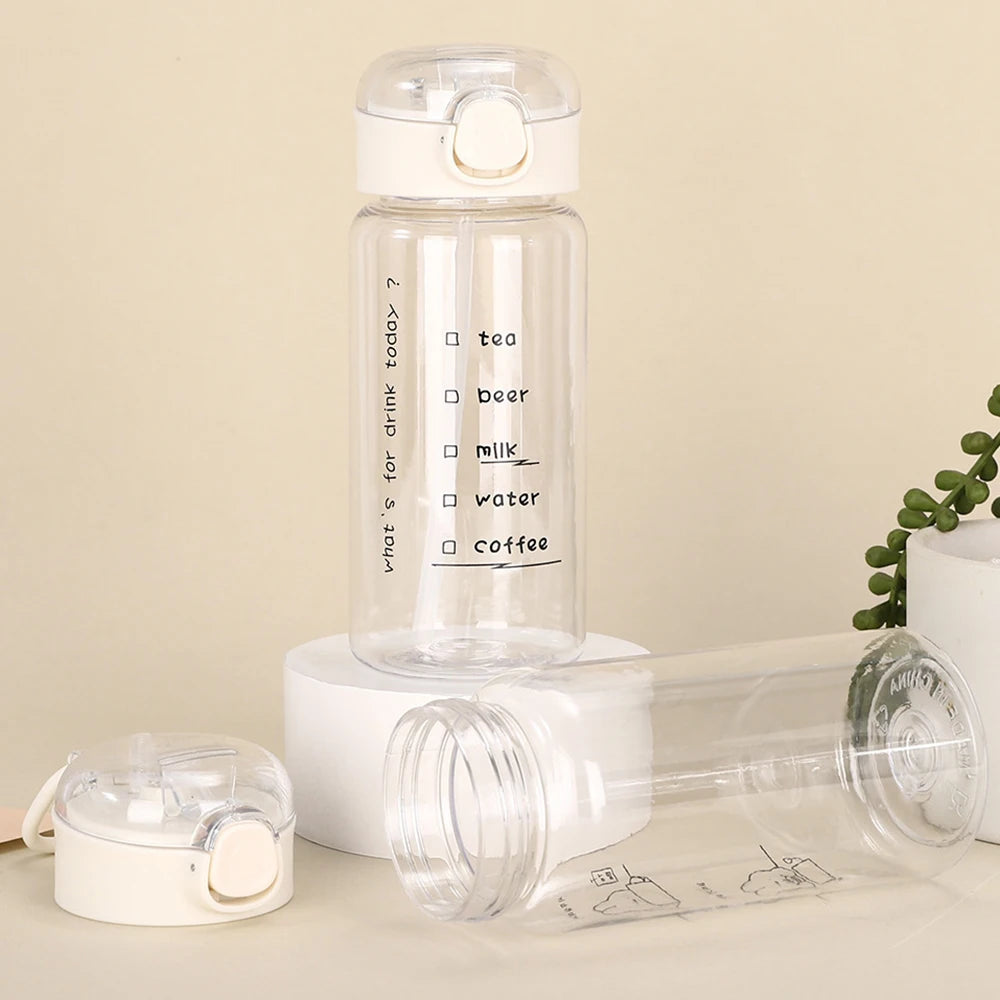 520-600ML Transparent Creative Printed Plastic Water Bottle Bouncing Straw Sports Cup Outdoor Travel Portable Water Bottle Regal
