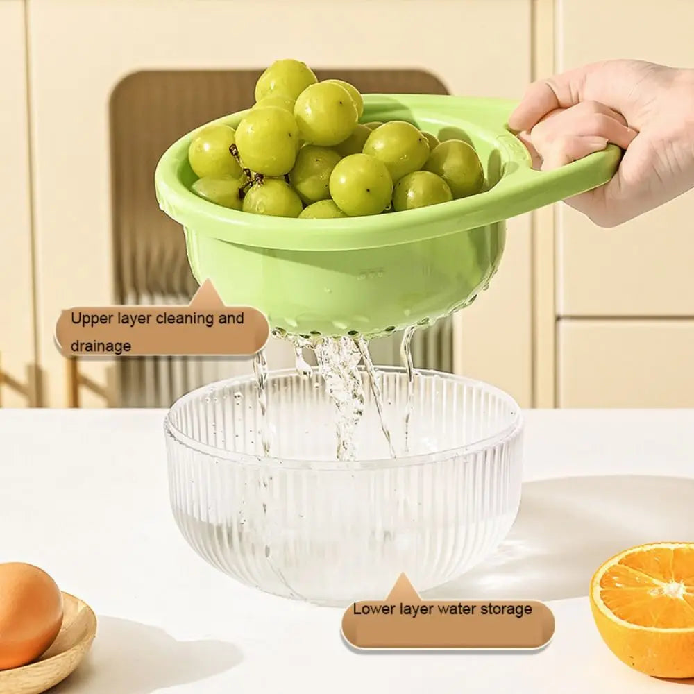 Hollow Drain Basket for Home Kitchen Multi-functional Double-layer Sink Sieve Fruit and Vegetable Portable Rice Washing Basket