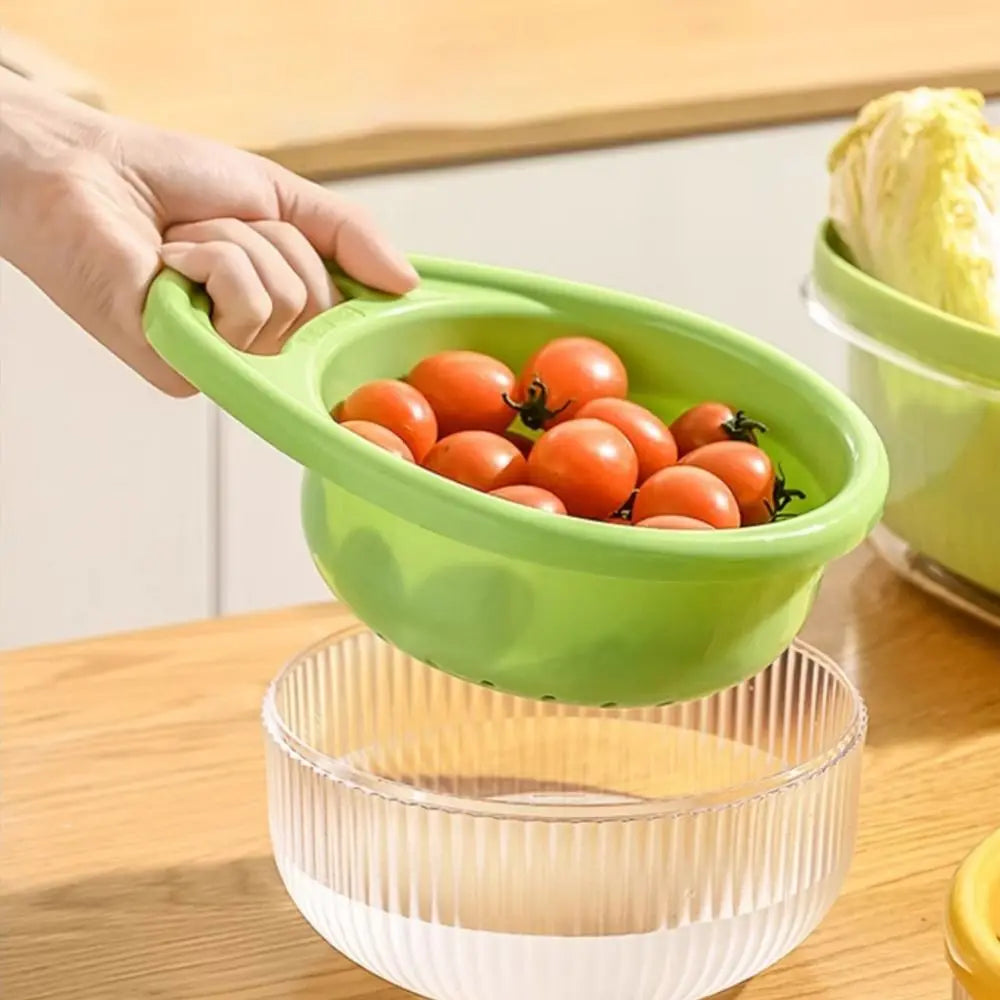 Hollow Drain Basket for Home Kitchen Multi-functional Double-layer Sink Sieve Fruit and Vegetable Portable Rice Washing Basket