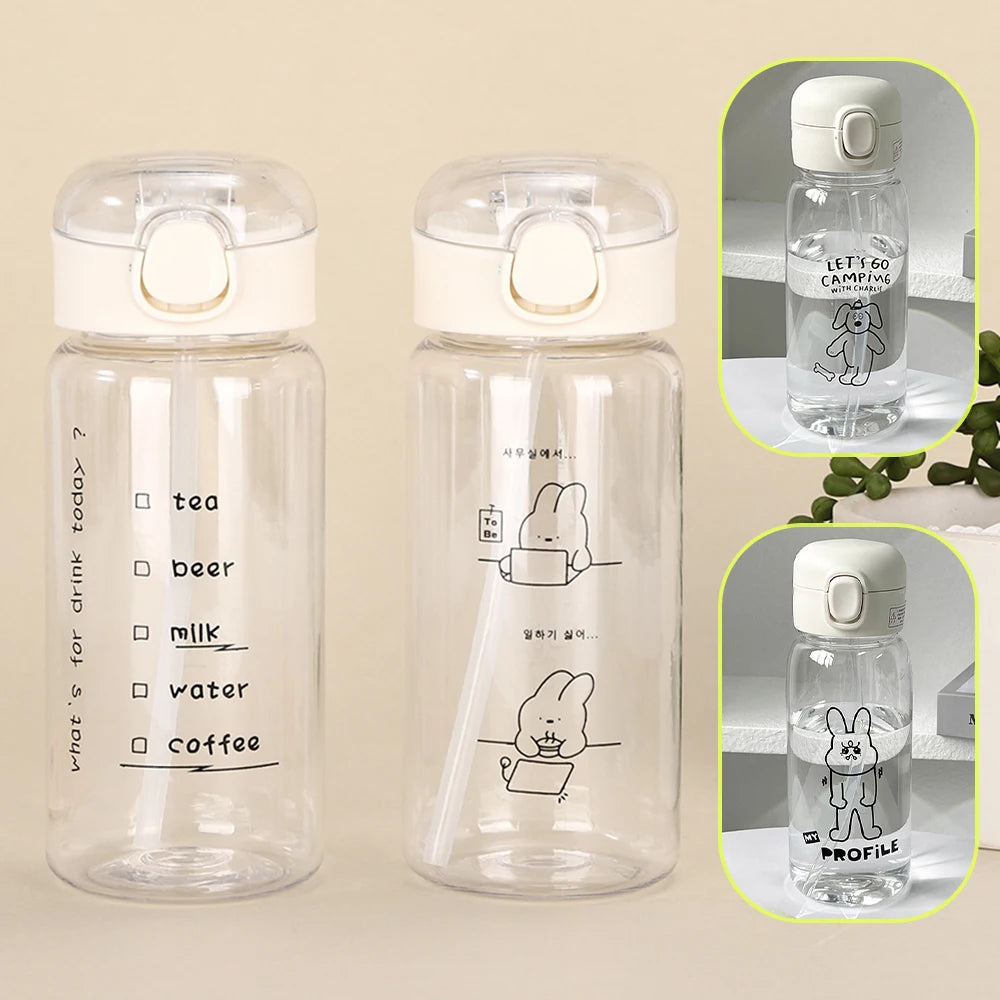 520-600ML Transparent Creative Printed Plastic Water Bottle Bouncing Straw Sports Cup Outdoor Travel Portable Water Bottle Regal