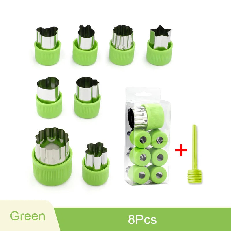 6/8/10Pcs Heart/Flower Shape Vegetables Cutter Plastic Handle Cookie Cutters Sandwiches Cutter Stainless Steel Fruit Cutting Die