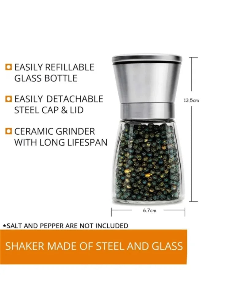 180/200ML Pepper Grinder Stainless Steel Glass Spice Bottle Salt Pepper Mill Manual Spice Grinder Mill Household Kitchen Gadgets