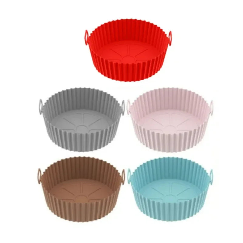 Air Fryer Silicone Basket Reusable Container Accessories Oven Tray Pizza Fried Chicken Baking Mold Protector Kitchen Tool