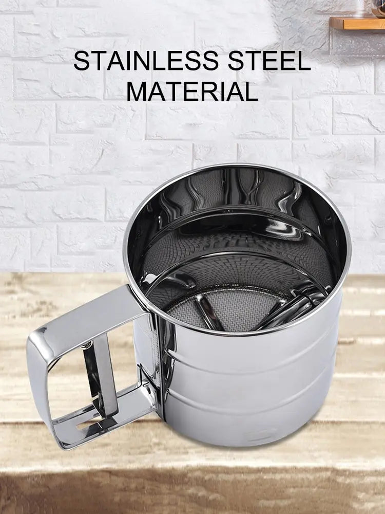 1pc Stainless Steel Flour Sifter For Baking, Powder Sugar Shaker With Hand Press Design, Fine Mesh Flour Sifter Sieve