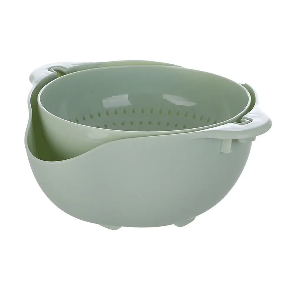 Double Layer Vegetable Drain Basket Kitchen Gadgets Green Blue Pink Sink Rotatable Drainer with Handle Rice Washing Bowl