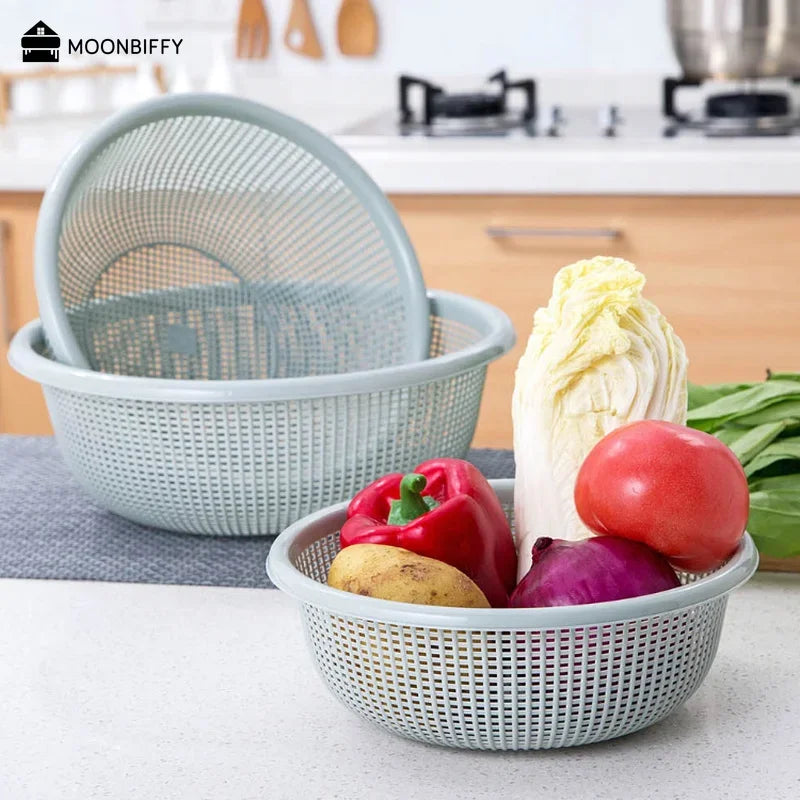 3 In 1 Round Shape Fruit Vegetable Noodles Washing Basket Drainer Plastic Home Kitchen Organizer Storage Baskets Filters Basin