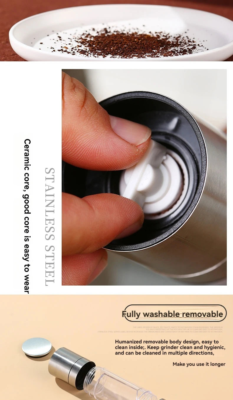Salt and Pepper Grinder 2 in 1 Manual Stainless Steel Salt Pepper Mills with Adjustable Ceramic Grinding Spice Mill Kitchen Tool
