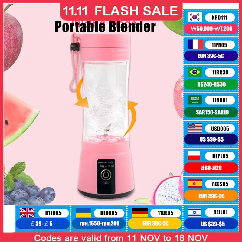 1Pc Portable Fruit Juice Blenders Summer Personal Electric Mini Bottle Home USB 6 Blades Juicer Cup Machine For Kitchen