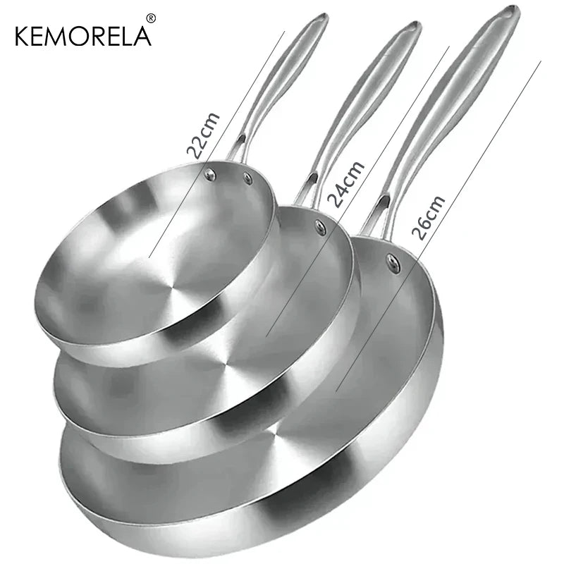 3PCS Frying Pan 22/24/26/28CM 304 Stainless Steel 2MM Thick Wok Pan 5 Ply Steel Food Grade Non-Stick Pans for Cooking Pot