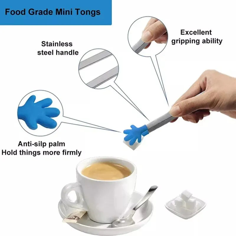 Silicone Mini Tongs 5.5 Inch Colourful Hand Shape Small Food Tongs for Serving Ice Cubes Fruits Sugar Snacks