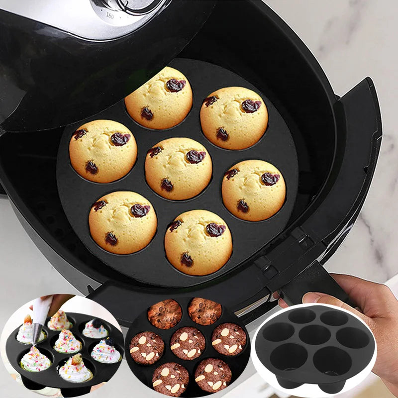 7 hole Silicone Cake Mold Airfryer Accessories Microwave Oven Baking Mold Food Grade Baking Cake Silicone Mold Baking Tools