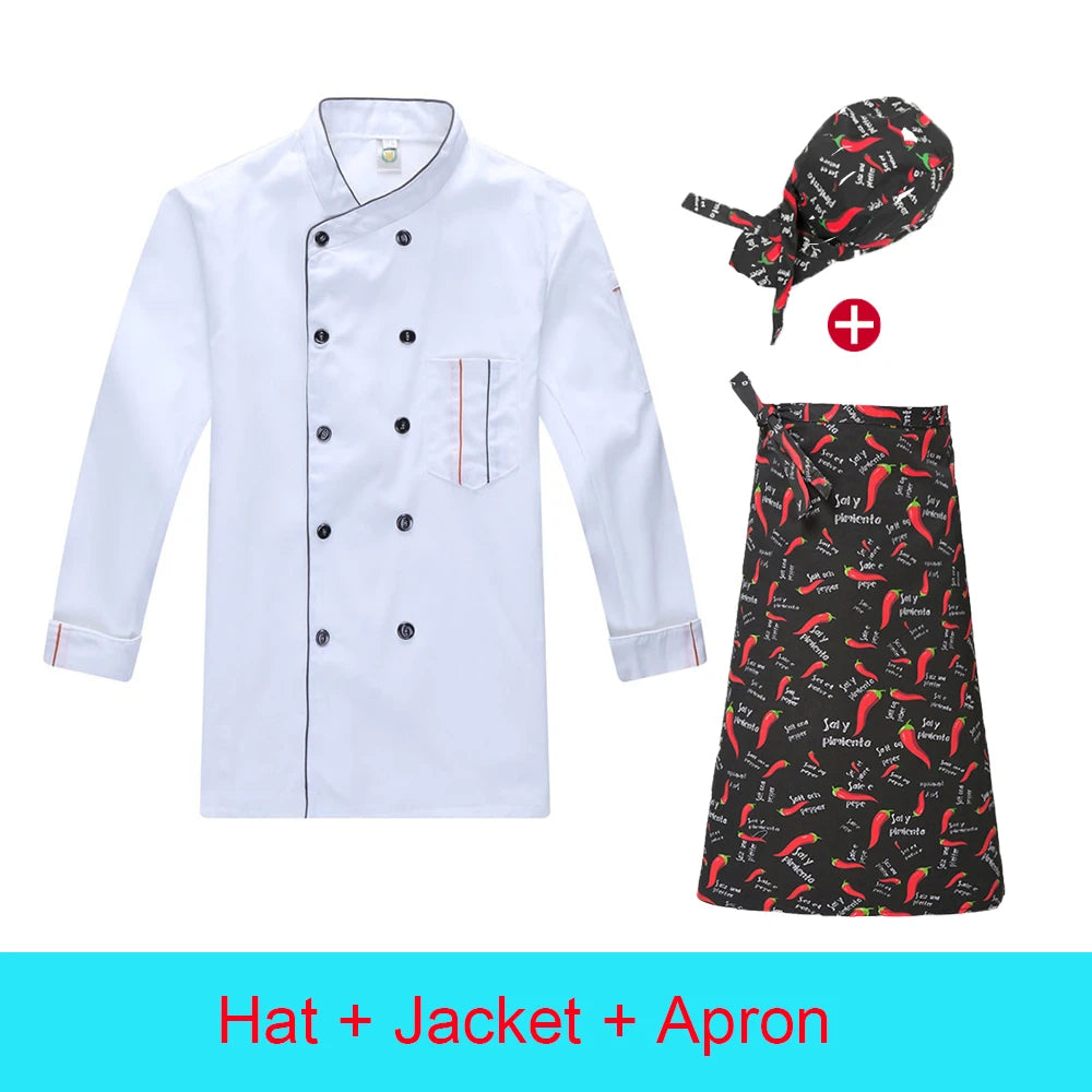 Winter Chef Clothes Restaurant White Kitchen Uniform Hotel Men's Kitchen Jacket Bakery Apron for Waitress Cafe Waiter Hat