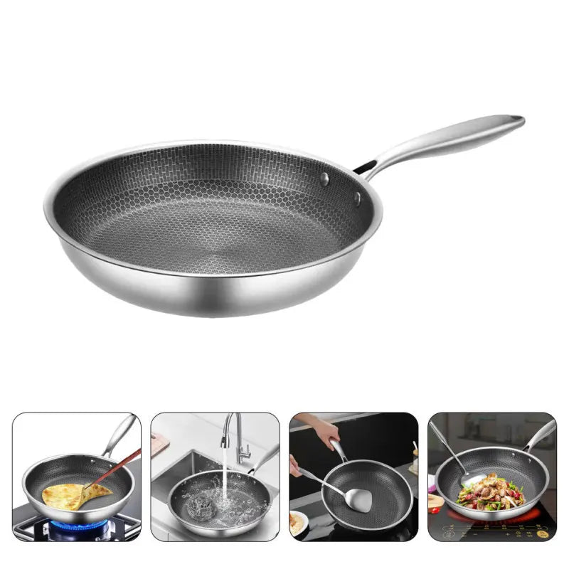 Stainless Steel Frying Pans Kitchen Skillet Frying Pans Non-Sticky Cooking Pan Honeycomb Frying Pans Kitchen Accessories