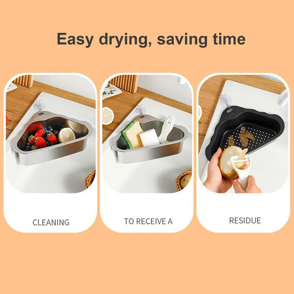 Kitchen Triangular Sink Filter Triangle Design Storage Rack For Kitchen Sink Basket For Sink Food Strainer Stainless Steel For