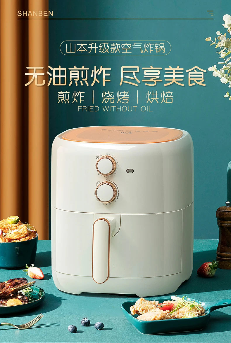 White Electric Air Fryer Europe Knob Large Home Health Oil-free Air Fryer Mi-cyclone Smart Kitchen Friggitrice Ad Aria Cooker
