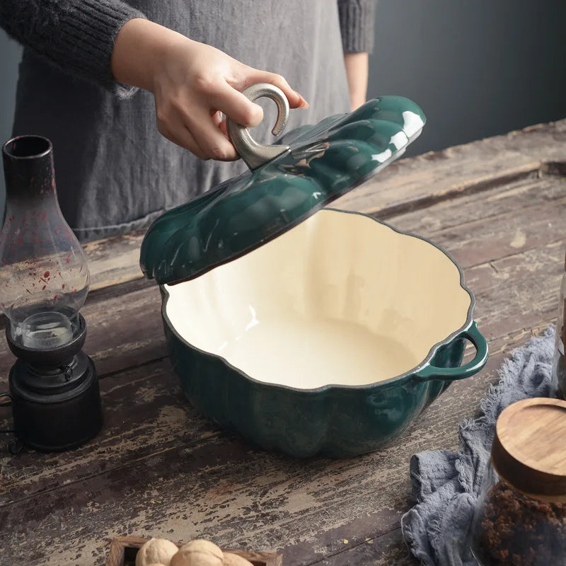 Pumpkin Enamel Stew Sets of Pot and Pans Iron Casserole Pots for Kitchen Glass Pan for Cooking Kitchenware Set Non Stick Food