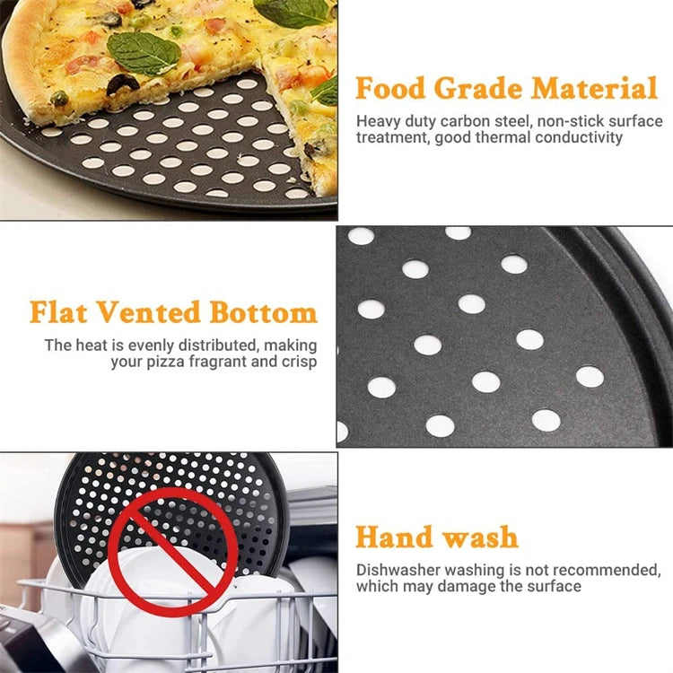 LMETJMA Pizza Pan With Holes Carbon Steel Perforated Non-Stick Pizza Tray for Oven Pizza Crisper Pan Dishwasher Safe JT139