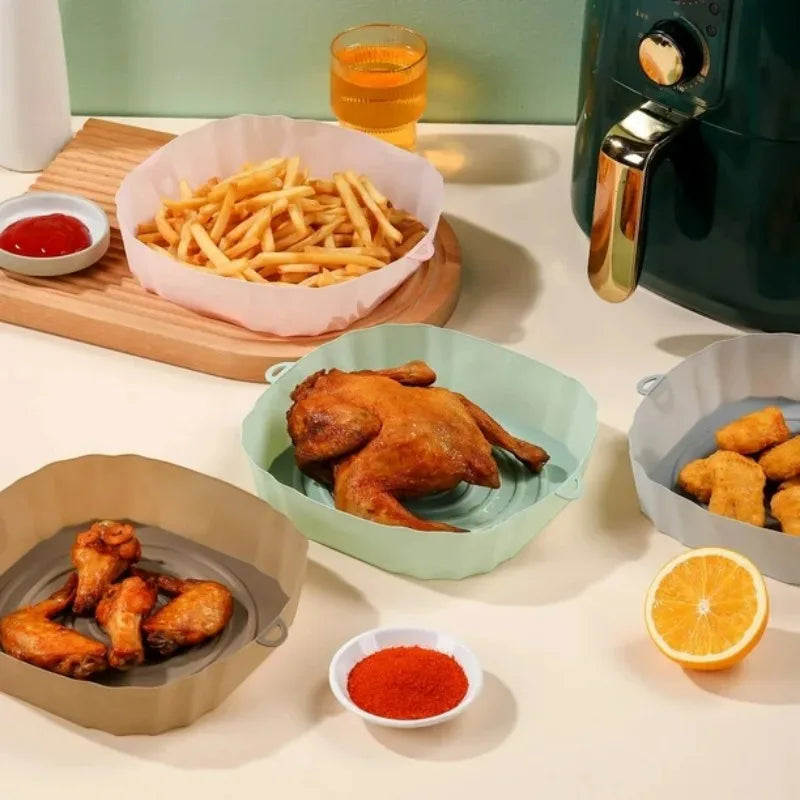 Silicone Air Fryer Pan Basket Reusable Airfryer Tray Oven Baking Silicone Liner Pot Mold for Pizza Fried Chicken BBQ Baking