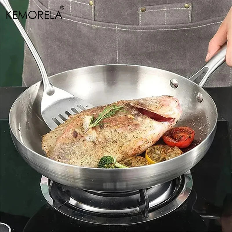 3PCS Frying Pan 22/24/26/28CM 304 Stainless Steel 2MM Thick Wok Pan 5 Ply Steel Food Grade Non-Stick Pans for Cooking Pot