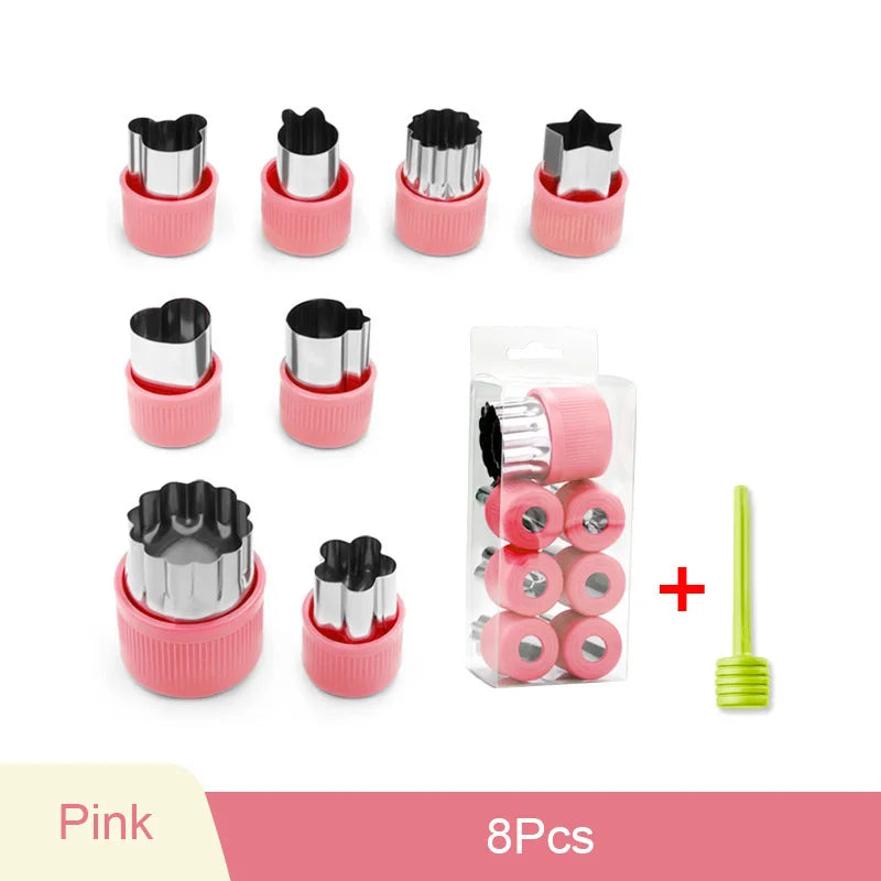 6/8/10Pcs Heart/Flower Shape Vegetables Cutter Plastic Handle Cookie Cutters Sandwiches Cutter Stainless Steel Fruit Cutting Die