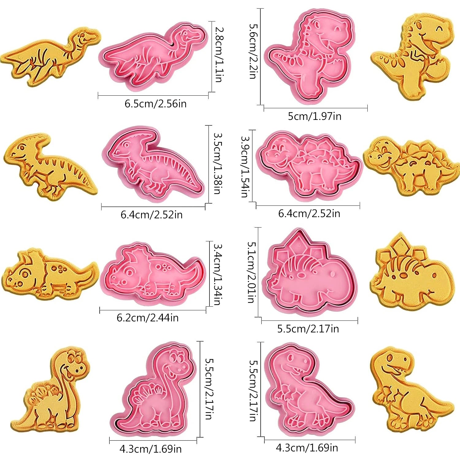 8Pcs Dinosaur Cookies Cutters Plastic Cartoon Pressable Biscuit Mold Confectionery Cookie Stamp Kitchen Baking Pastry Tools