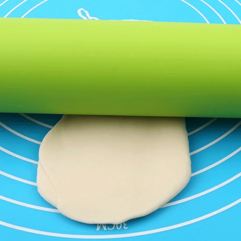 1PC Non-Stick Silicone Rolling Pin Wooden Handle Pastry Dough Flour Roller Kitchen Cooking Baking Tool For Pasta Cookie Dough