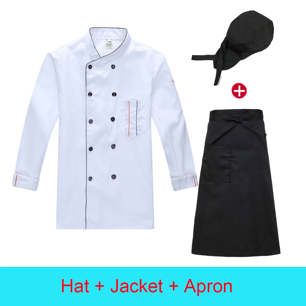 Winter Chef Clothes Restaurant White Kitchen Uniform Hotel Men's Kitchen Jacket Bakery Apron for Waitress Cafe Waiter Hat
