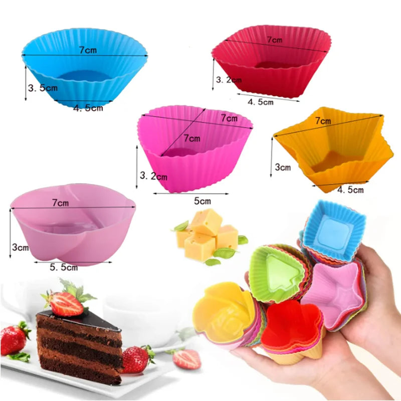6/12PCS Silicone Muffin Mold Round Muffin Cup Heart Cake Baking Mold Kitchen Cooking Supplies Cake Decorating Tools