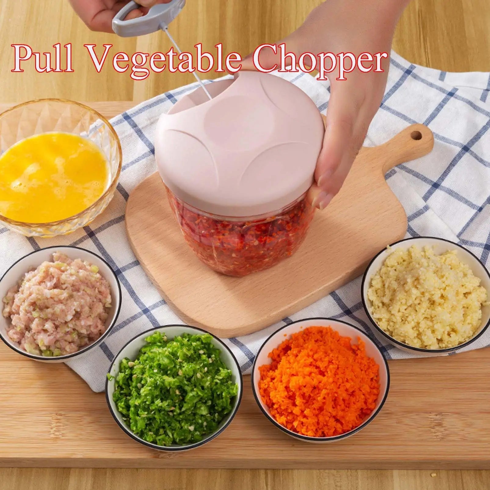 Pull Vegetable Chopper,Hand Pull Vegetable Onion Chopper,Mini Garlic Chopper For Ginger, Chili,Vegetables