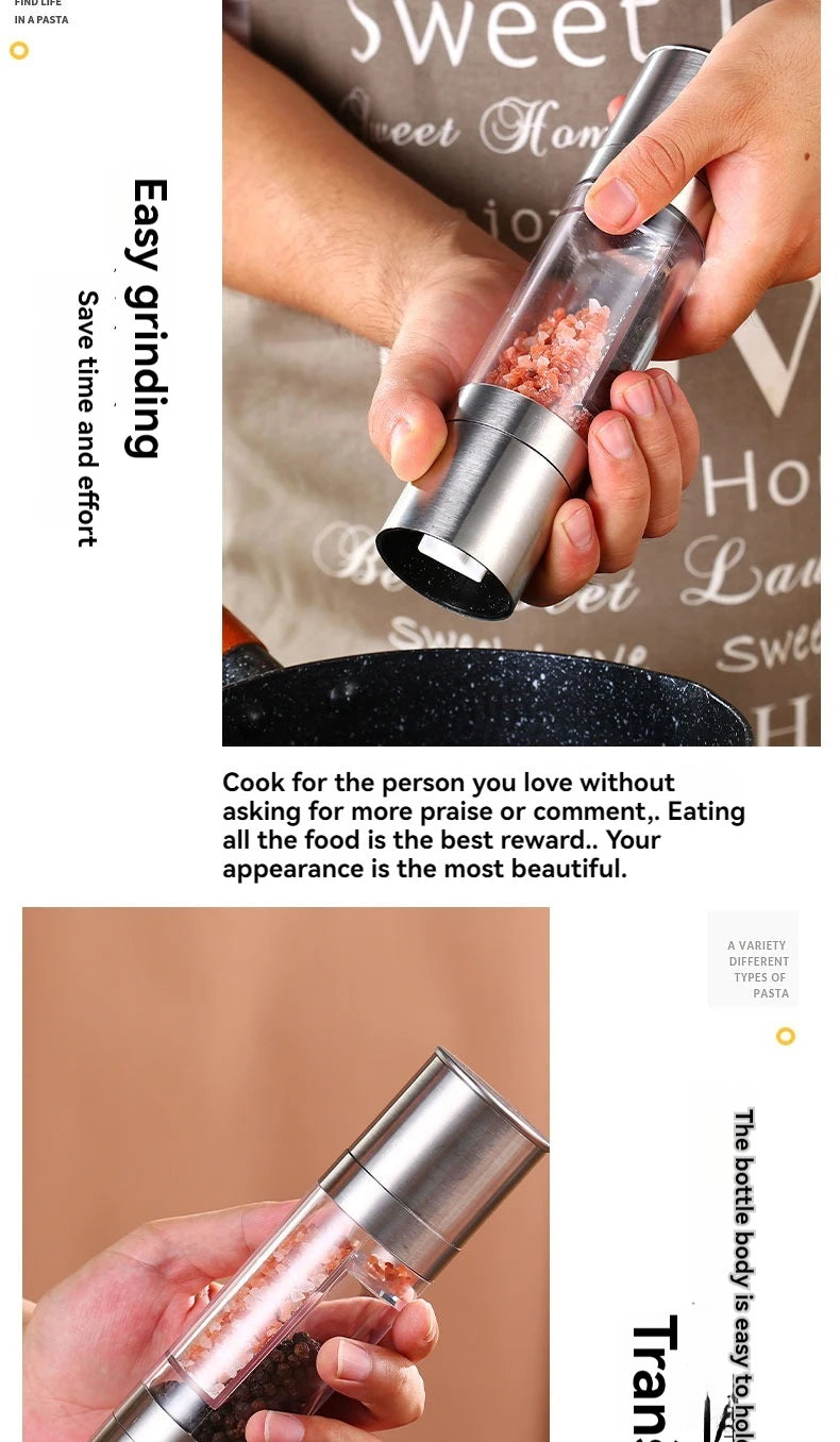 Salt and Pepper Grinder 2 in 1 Manual Stainless Steel Salt Pepper Mills with Adjustable Ceramic Grinding Spice Mill Kitchen Tool