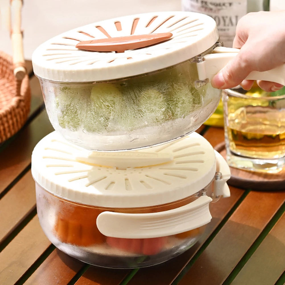 New Kitchen Household Fruit Washing Refrigerator Storage Box With Lid Drain Basket Thick Double Layer Drain Washing Basin