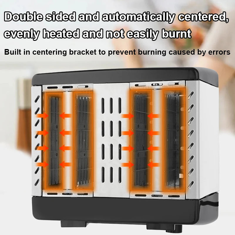 Household Electric Toaster Baking Bread Sandwich Maker Grill Stainless Steel Toast Oven Heater 4 Slices Slot Breakfast Machine