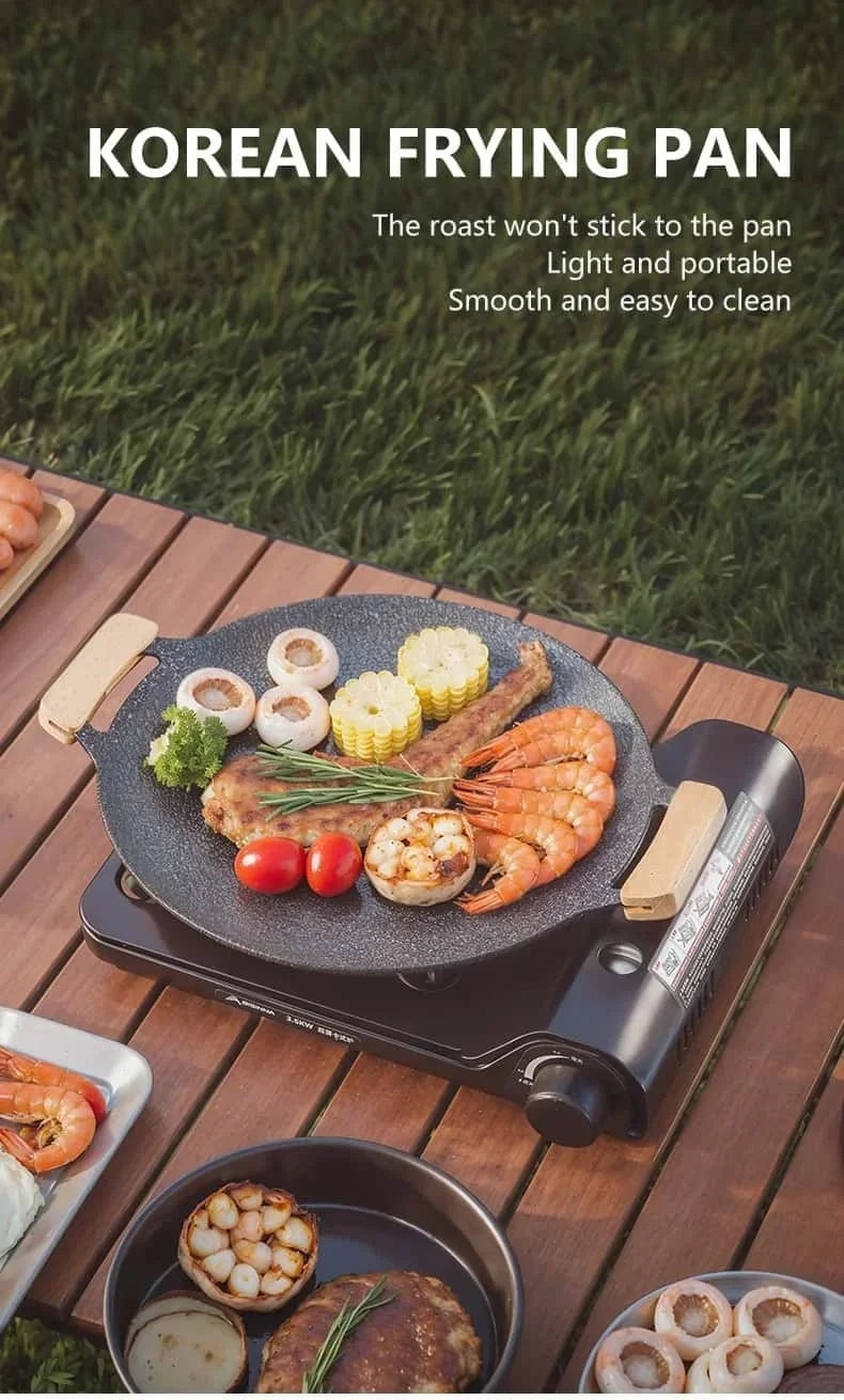 BISINNA 34CM Outdoor BBQ Grill Pan Non Stick Stovetop Baking Tray Korean Roastig Grill Plate Camping Equipment