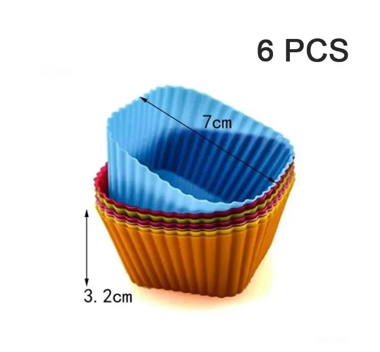 6/12PCS Silicone Muffin Mold Round Muffin Cup Heart Cake Baking Mold Kitchen Cooking Supplies Cake Decorating Tools