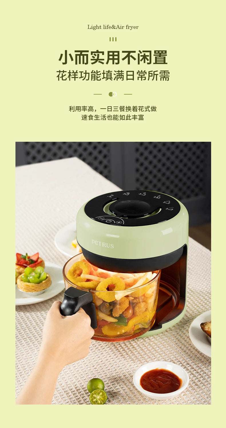 Small Glass Air Fryer Electric Kawaii Cooking Health 2l Mini Air Fryer Home Smart Fries Nonstick Friggitrice Ad Aria Kitchen Pot