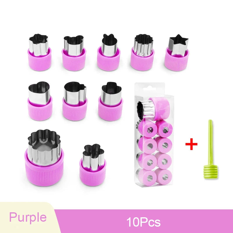 6/8/10Pcs Heart/Flower Shape Vegetables Cutter Plastic Handle Cookie Cutters Sandwiches Cutter Stainless Steel Fruit Cutting Die