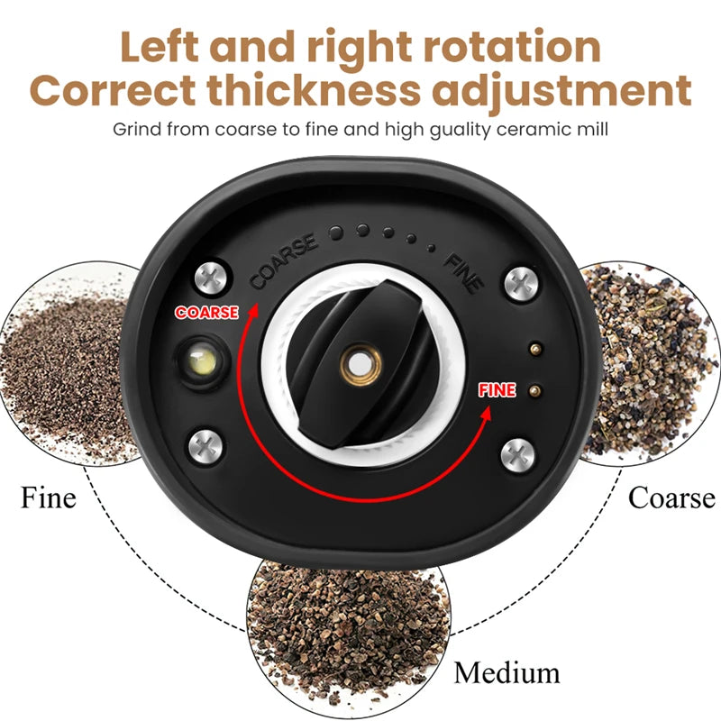 Automatic Pepper Grinder Salt And Pepper Grinder USB Rechargeable Adjustable Coarseness Spice Mill With LED Light Kitchen Tool