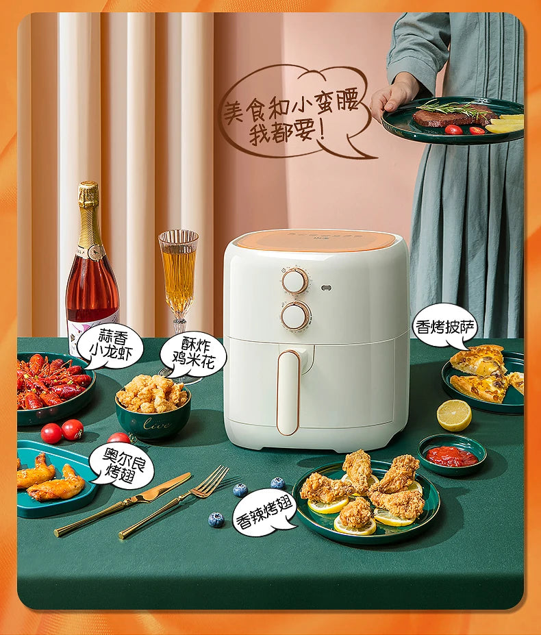 White Electric Air Fryer Europe Knob Large Home Health Oil-free Air Fryer Mi-cyclone Smart Kitchen Friggitrice Ad Aria Cooker