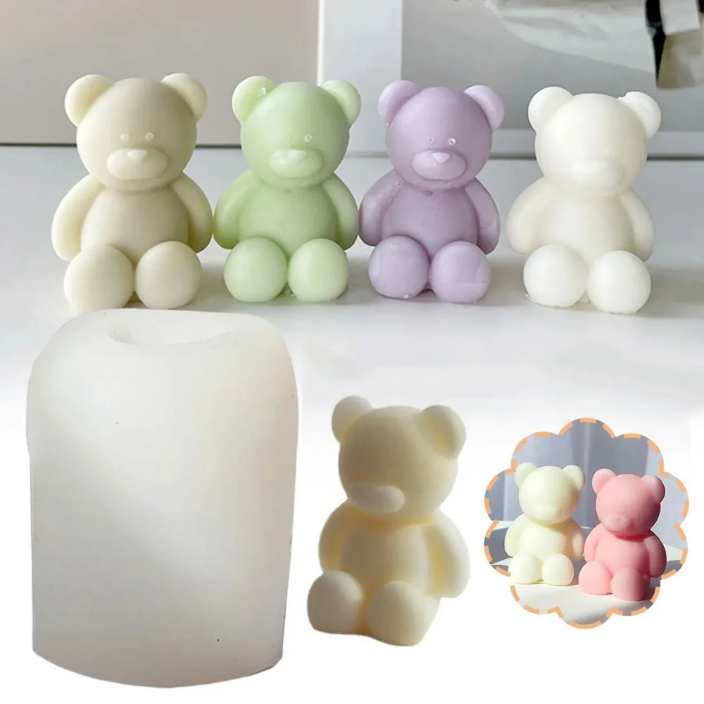 Small Cartoon Bear DIY Aromatherapy Candle Silicone Mold Dessert Decoration Mousse Chocolate Mold Plaster Home Decoration Tool