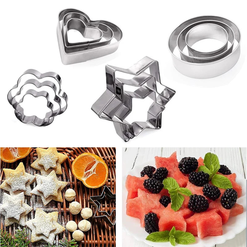3pcs Cookie Cutters Flower Heart Circle Star Baking Mould Stainless Steel DIY Baking Mold Biscuit Cookie Cutter Fruit Egg Mould