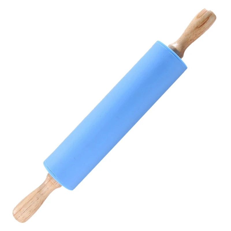 1PC Non-Stick Silicone Rolling Pin Wooden Handle Pastry Dough Flour Roller Kitchen Cooking Baking Tool For Pasta Cookie Dough